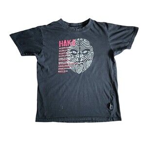 Haka T-Shirt Mens Size Small Maori Mask Tribal Graphic Black Shirt Sleeve
